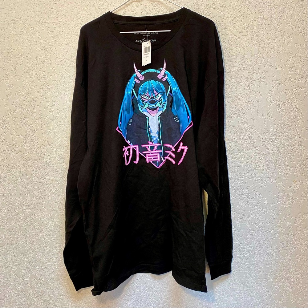 Hatsune Miku T-Shirt Men’s 2XL Black Demon Mask Vocaloid Long Sleeve Anime Tee